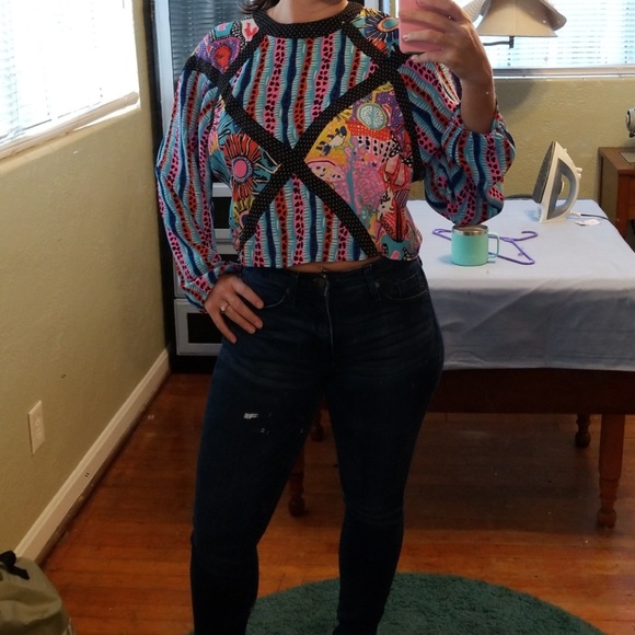 Diane Freis Vintage 80's Georgette Crop Blouse - Picture 2 of 7